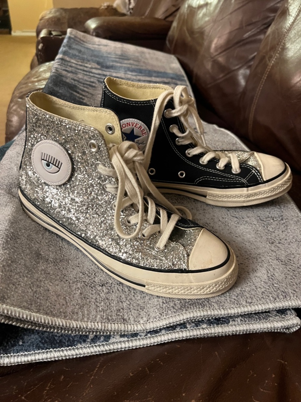 Converse High Top Sneakers - Silver Glitter & Black Canvas